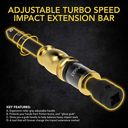 LEXIVON 1/2" Impact Driver Speed Collar 10" Impact Extension Bar | Adjustable 3-Position Aluminum Spinning Handle, Cr-Mo Steel Extension = Fully Impact Grade (LX-116) - size: 10” Impact Extension w/ Grip Handle