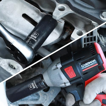 CASOMAN 1/2-Inch Drive x 21mm Deep Impact Socket, 6-Point, Metric, CR-MO - size: 21 mm (Deep), style: 6-Point Socket