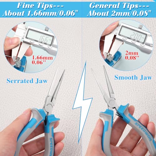 SPEEDWOX Fine Tips Needle Nose Pliers With Serrated Jaw Precision Jaw | Jewelry Making Tools, Long Nose Fishing Pliers, Serrated Jaw, With Protective Cover, For Wire Looping Beading - style: Upgrade Fine Tips Needle Nose