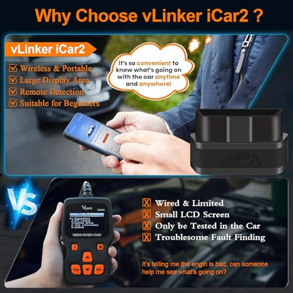 iCar2 OBD2 Bluetooth Adapter Diagnostic Scanner for iOS & Android : Auto-Connect Clear Error Code Live Data Reset Diagnostic Tool (Black) - color: iCar2 BLE4.0 Black