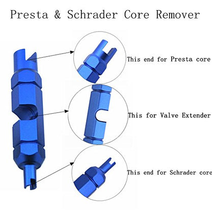 36 Pieces Presta Valve Core Kits,Handy Alloy Valve Core Remover,10Pcs Presta Valve Cores,5Pcs Presta Valve Adapters,5Pcs Presta Valve Caps,10Pcs Schrader Valve Cores,5Pcs Schrader Valve Caps