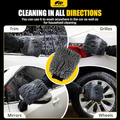 MIKKUPPA Car Wash Mitt Microfiber - Double-Sided Chenille Scratch Free Mitt with Waterproof Inner for Car Washing Home Cleaning (Gray, 2Pack, 10'' x 7'') - color: Gray
