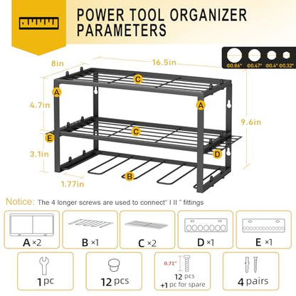 Spacecare Power Tool Organizer- Power Drill Tool Holder- Heavy Duty Tool Shelf & 1 Pack 3 Layers Tool Rack Cordless Drill Holder- Floating Tool Shelf Wall Mounted Tool Storage Rack for 4 Drill Holders - style: 4 Drill Holders A