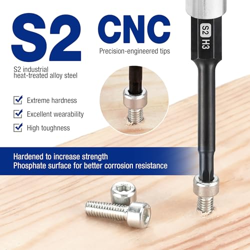 WORKPRO 20pcs Hex Head Allen Wrench Drill Bit Set, CNC Machined S2 Steel Magnetic Metric and SAE Hex Bits, 1/4 Inch Square Shank Driver Bits, 2.3" Long Screwdriver Bits Set With Storage Box - color: Hex