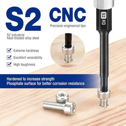WORKPRO 20pcs Hex Head Allen Wrench Drill Bit Set, CNC Machined S2 Steel Magnetic Metric and SAE Hex Bits, 1/4 Inch Square Shank Driver Bits, 2.3" Long Screwdriver Bits Set With Storage Box - color: Hex