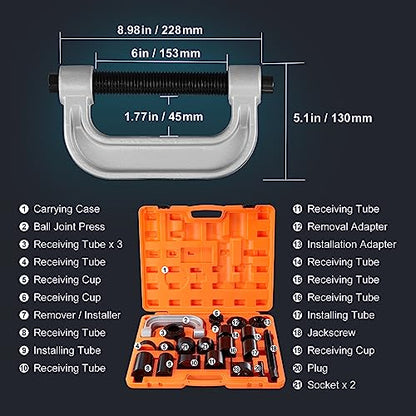 VEVOR Ball Joint Press Kit, 23 pcsTool Kit, C-Press Ball Joint Removal and Install Tools, for Most 2WD and 4WD Cars, Including 2-9/64 Inch,1-59/64 Inch Ball Joint Sockets Compatible with Chrysle - style: 23 PCS