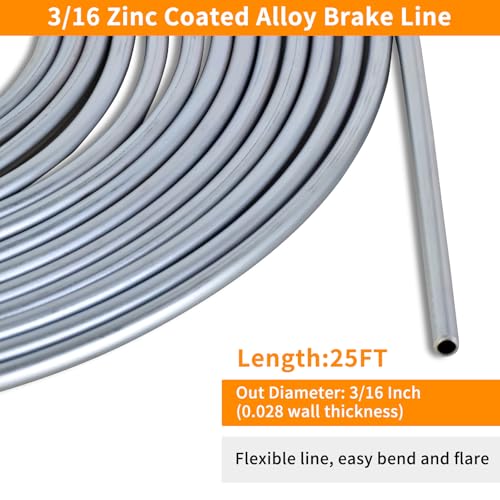 MuHize 25 ft 3/16" Brake Line Repair Kit, Zinc Coated Steel Line with Tube Bender, Double & Single Flaring Tool, Tube Cutter, 16 Fittings & 4 Unions for Cars, Trucks, SUVs - size: Sliver Brake Line Tool Kit with Tube Cutter