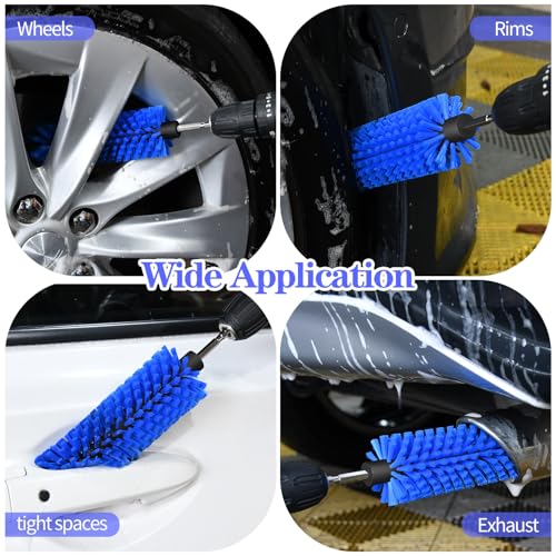 1 Pack Drill Brush for Car Wheel and Bottle(Blue) | for Wheels, Rims, Engines, Exhaust, Bottle - color: 1 Pack Dark Blue