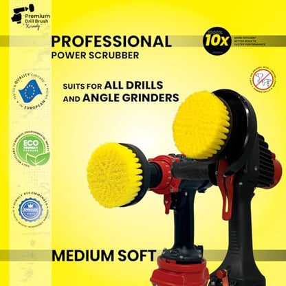 Premium Drill Brush Professional– 2in1 for Drill & Angle Grinder Medium-Soft 4 in Yellow | Scratch-Free Cleaning Brush for Tile, Grout, Bathtub, Shower, Fibreglass and Ceramic Surfaces - color: Yellow