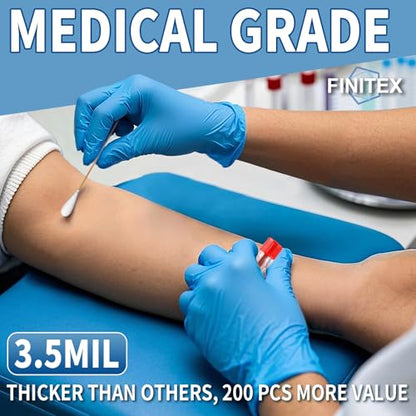 FINITEX Blue Disposable Nitrile Exam Gloves - 200 PCS/BOX 3.5mil Rubber Powder-Free Latex-Free Medical Cleaning Food Gloves - size: Small (Pack of 200)