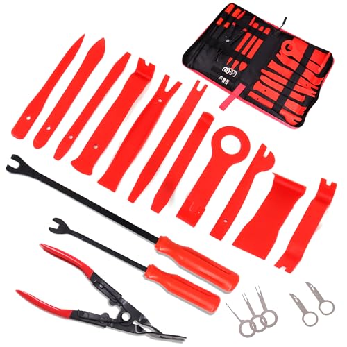 19Pcs Trim Removal Tool Kit, Auto Clip Pliers Fastener Remover Set,Plastic Pry Tool Repair for Car Panel Dashboard,Audio,Dash,Window,Clip and Upholstery with Storage Bag,Red - color: Red