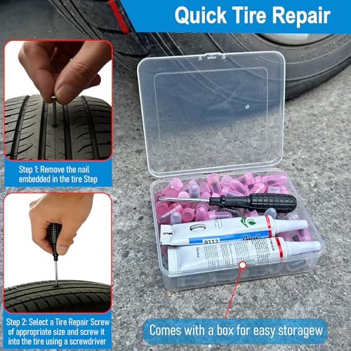 60 Pcs Tire Repair Rubber Nail, Tire Repair Rubber Nail Kit with Tire Glue,Tire Repair Screws are Suitable for Quickly Repairing Punctures in Car, Motorcycle, and SUV Tires - style: Tire Repair Rubber Nail+ Tire Glue