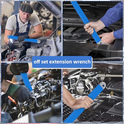 Offset Extension Wrench,15 Inch Impact Ready Socket Wrench Extender Tool Set with 1/2", 1/4" and 3/8" Square Drive Adapters, Zero Degree Ratchet Tool for Car Blue ﻿ (Blue) - color: Blue