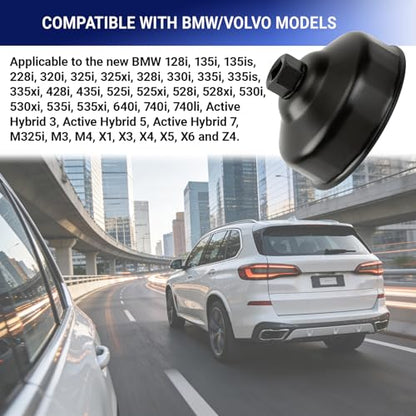 86mm 16 Flutes Oil Filter Wrench Replacement for BMW and Volvo, Oil Filter Socket Wrench Kit, Housing Caps to Change Oil Filter Cover Removal Tool