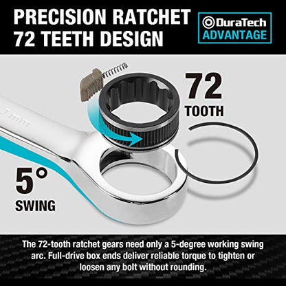 DURATECH Ratcheting Wrench Set, Combination Wrench Set, SAE & Metric, 22-piece, 1/4" to 3/4" & 6-18mm, CR-V Steel, with Pouch - style: Regular
