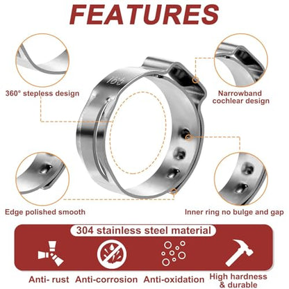 610PCS 23 Sizes Single Ear Hose Clamps, 5.3-33.1mm 304 Stainless Steel Ear Clamps, Stepless Adjustable Cinch Clamps for Automotive, Home Appliance Line and Plumbing - size: 5.3-33.1 mm, style: 610PCS 23SIZE