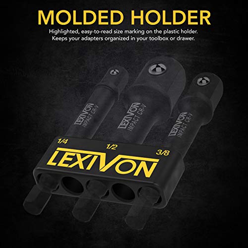 LEXIVON [2-Pack] Impact Grade Socket Adapter Set, 3" Extension Bit With Holder | 3-Piece 1/4", 3/8", and 1/2" Drive, Adapt Your Power Drill To High Torque Impact Wrench (LX-101X2) - style: 2-Pack Impact Adapter Set