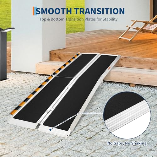 Portable Wheelchair Ramp Heavy Duty Aluminum Folding Ramp w/Non-Slip Surface, 600Lb Capacity, Threshold for Home Steps, Scooter for Car, Doorways, Curbs & Stairs (Foldable, Lightweight, Safety Lock) - size: 6 ft