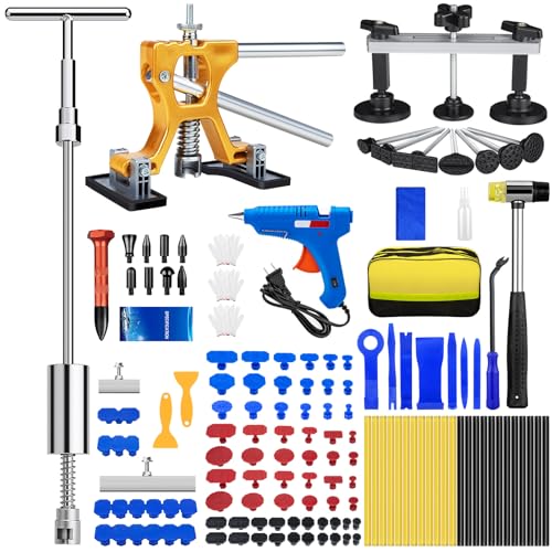 Sigoobal Dent Puller, 134PCS Paintless Dent Removal Kit – Car Dent Puller Kit with Slide Hammer 2 in 1 T-Bar, Golden Lifter, Bridge Puller–Dent Remover Tool for Car Hail, Dings Damage DIY Repair
