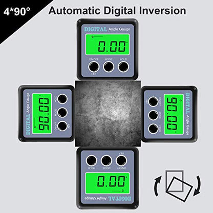 Digital Angle Gauge, Angle Finder Magnetic Digital Level Protractor, Table Saw Accessories with LCD Backlight Display Data Hold and V-groove & Magnetic Base - color: Silver