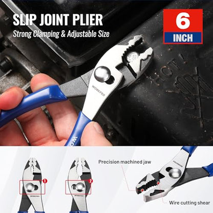 WORKPRO Pliers Set, 3-Piece Plier Tool Set with Soft Handle | 6" Needle Nose Plier, 6" Slip Joint Plier, 8" Groove Joint Plier for DIY & Home Use - color: Blue