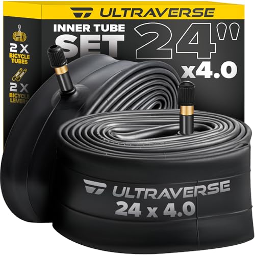 Ultraverse 20x4.0, 24x4.0, 26x4.0, 20x3.0, 26x3.0, 16x4.0/3.0, Inner Tubes | Schrader Valve, Ideal for Mountain Bikes & E-Bikes with Fat Tires, Durable & Reliable 2 Pack with Tire Levers - size: 24 inch x 4.0