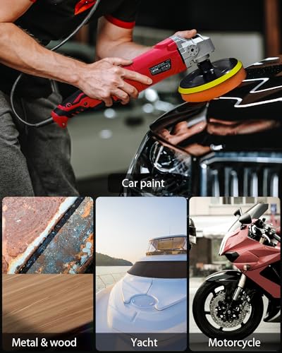 AVID POWER Car Buffer Polisher, 1200W 7 Inch/6 Inch Rotary Buffer Waxer, 6 Variable Speed 1600-3500 RPM, Detachable Handle & Side Handle for Car Detailing, Boat Sanding, Polishing and Waxing - color: Light Red