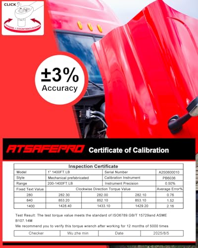 1 Inch Torque Wrench 200-1400 FT-Lb – 24-Tooth Reversible Ratchet, ±3% Accuracy, Cr-V Steel, Dual Scale (Ft-Lb/Nm), 55" Length Heavy Duty Torque Wrench for Trucks, Trailers & Heavy Equipment - style: 1" 200-1400 FT.LB Torque Wrench
