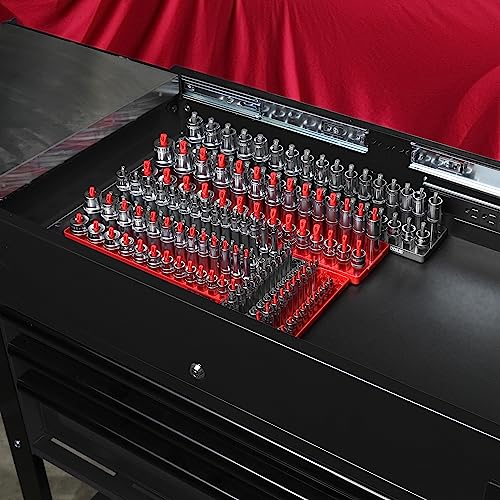 OEMTOOLS 22413 6 Piece SAE and Metric Socket Tray Set, SAE and Metric Socket Storage for Sizes 1/4", 3/8”, and 1/2" Drive, Socket Holders and Socket Organizer Tray for Toolbox, Red/Grey | Optimize Toolbox Organization, Designed for Shallow and Deep Socket