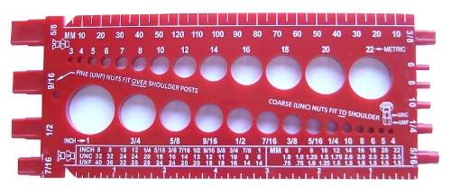 Stainlesstown Nut Bolt Thread Gauge (Red) - Measures Diameter, Thread Pitch & Length - Fractional #4 to 1" & Metric 3mm to 22mm - Durable 1/4" Thick Hard Plastic - color: Red