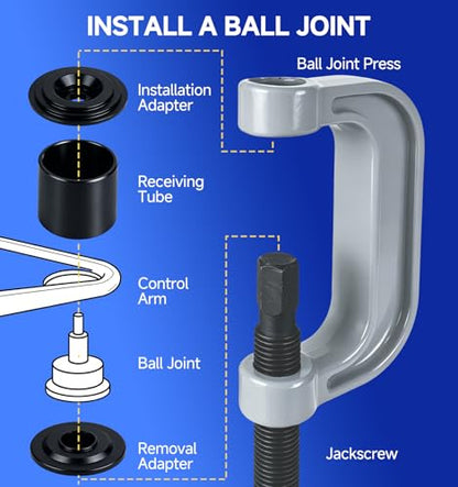 10PC Ball Joint Press Kit & Heavy Duty Ball Joint Removal Tool | C-Frame & Universal Adapters, U Joint Removal Kit for 2WD 4WD Cars Light Trucks Automotive Repair