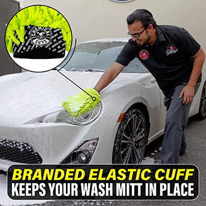 Chemical Guys, Chenille Microfiber Wash Mitt for Cars, Scratch-Free, 2 Pack | Ultra-soft lime green chenille holds thick suds and traps grit, gentle on paint, glass and chrome, machine washable - size: 2 Pack
