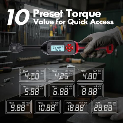 14-Piece 3/8" Digital Torque Wrench Spark Plug Socket Set | 4.2-85 N.m (3-62.6 Ft.lb) with Magnetic Swivel Sockets, LED & Buzzer Alerts, CR-V Steel for Automotive Engine Maintenance - size: 3/8" 14pcs-Spark 4.2-85N.m/3-62.6Ft.lb