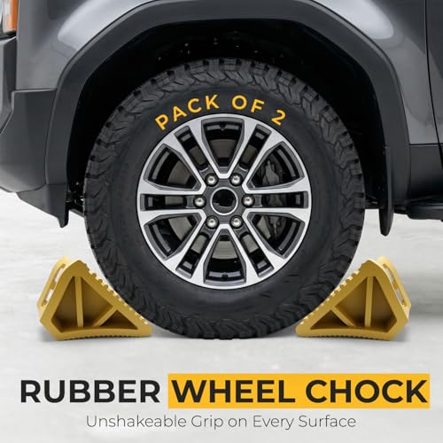 LADWA Heavy Duty Wheel Chocks 2-Pack - Solid Rubber Non-Slip Durable Yellow Wheel Chock for Car, Travel Trailers, RV, Truck, and ATV - All Weather Use(Yellow, 2 PC) - color: Yellow