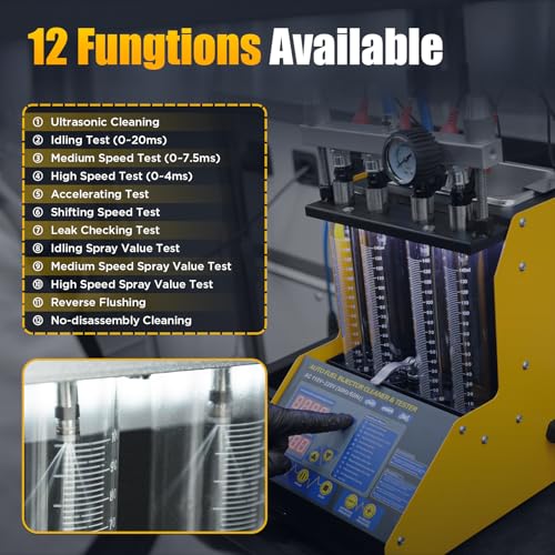AUTOOL Fuel Injector Cleaner Tester Machine, Ultrasonic Fuel Injection Cleaner 4 Cylinder for Gasoline Injectors, Digital Display, 3 Cleaning Functions 10 Test Modes