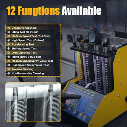 AUTOOL Fuel Injector Cleaner Tester Machine, Ultrasonic Fuel Injection Cleaner 4 Cylinder for Gasoline Injectors, Digital Display, 3 Cleaning Functions 10 Test Modes