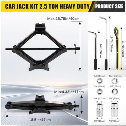 Car Jack Kit, Scissor Jack for Car 2.5 Ton(5500lbs) Portable Cars Jack with Wheel Wrench and Tire Changing Kit for Cars SUV RV