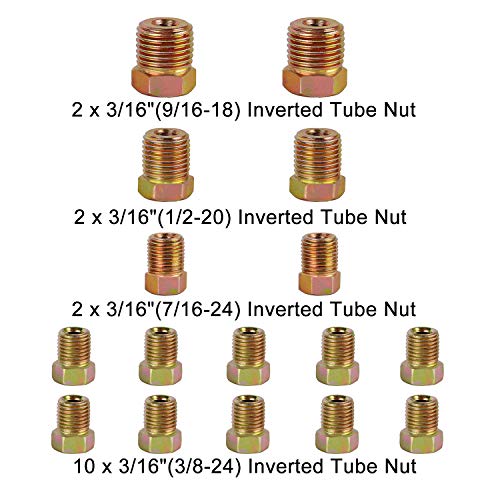 MuHize Upgraded Brake Line Tubing Kit - 25 Ft. of 3/16 Copper Coated Flexible Tube, Roll 25 ft 3/16" (Includes 16 Fittings) - color: Gold
