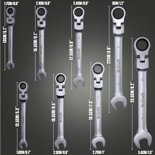 vivicreate 8-Piece Anti-Slip Ratcheting Combination Wrench Set, Metric 6–19mm, 72-Tooth CR-V Steel Wrenches with Roll-Up Organizer for Automotive & DIY Repair