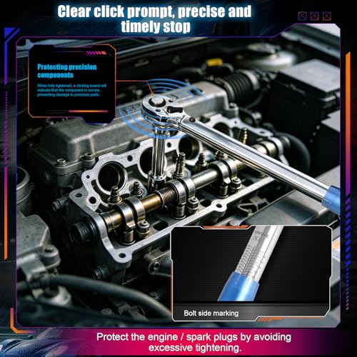 1/2 Inch Drive Click Torque Wrench 20-210Nm, 72-Tooth Adjustable Torque Wrench, ±3% High Precision CR-V Steel Heavy Duty for Automotive Car Repair, Motorcycle Maintenance, Home DIY & Industrial Use
