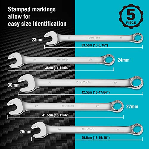 DURATECH Long Pattern Combination Wrench Set, Metric, 5-Piece, 23-30mm, 12 Point, CR-V Steel, with Pouch - size: Metric(23 to 30mm)