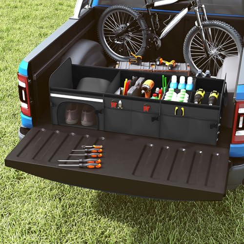 18 Gal Car Trunk Organizer with Lid, 3-Compartment Portable Storage Box with Leakproof Cooler Bag, Shoe Storage, Dividers & Adjustable Securing Straps, Collapsible Trunk Organizer for SUV, - size: 18 Gallon