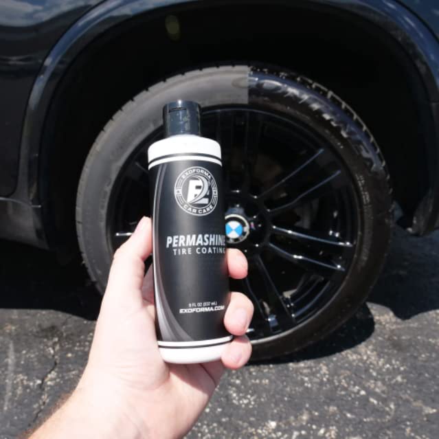 ExoForma PermaShine Tire Coating & Dressing - Extreme High Shine & Durability - Long-Lasting Acrylic Anti-Stick No-Sling Protection - Won’t Wash Off - Dries Fast to the Touch - 8 fl oz