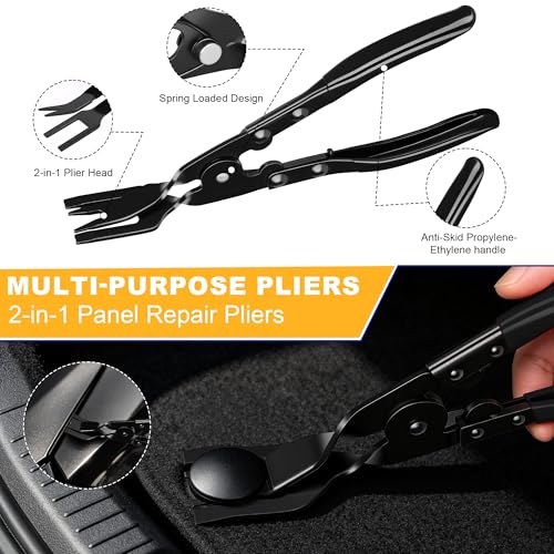 10 Pcs Car Trim Removal Tool Kit with Non-Scratch Plastic Pry Tool and Auto Clip Pliers, Automotive Car Trim Rivet Clip Removal Tool for Door Panel Dashboard Body Repair Kit -Black - color: Black