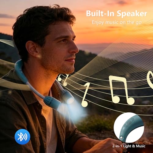 Neck Light with Bluetooth Speaker, 5 Modes, USB-C Rechargeable | Hands-free 2-in-1 neck light and Bluetooth speaker with adjustable 90° beams, 5 modes, USB-C charging, and 40+ hour runtime. - color: Cyan