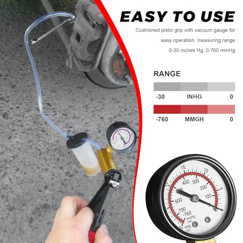 Hand Held Vacuum Pump Brake Bleeder Kit, Automotive Brake and Clutch Bleeding System with Gauge Adapters, One-Man Oil Change Vacuum Pump Test for Car Motorcycle Truck