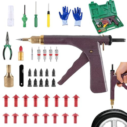 Professional Mushroom Tire Plug Kit –Heavy Duty Tubeless Tire Repair Set for Motorcycles, Cars, Trucks, ATVs & Tractors | Quick & Durable Roadside Flat Fix Solution - color: Red