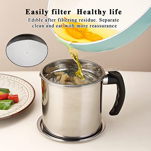 Kyraton Bacon Grease Container With Strainer, 48 oz Stainless Steel Oil Container, Pot Fat Storage With Lid, Easy Grip Handle Suitable For Storing Frying Oil And Cooking Grease 1. Silver - color: 1. Silver