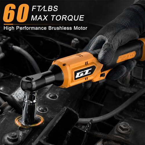3/8" Cordless Ratchet Wrench for DEWALT 20V MAX Battery, 60Ft-Lbs Power Brushless Electric Ratchet Tool Kit Variable Speed with 8 Sockets, 1/4" Adapters, 6" Extension Bar & Tool Case (Tool ONLY)
