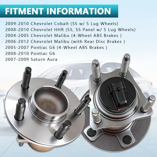 512285 Rear Wheel Bearing Hub Assembly for Chevrolet Malibu 2004-2012 | Hub for Pontiac G6 2005-2010, Saturn Aura, Cobalt, HHR, Eliminates Noise, Direct Bolt-On, OEM Quality, No Warning Lights - size: 512285